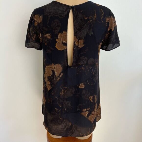 Aritzia Wilfred 100% Silk Tunic Blouse Women’s Size XS Sheer Brown Floral Moody - Picture 2 of 11